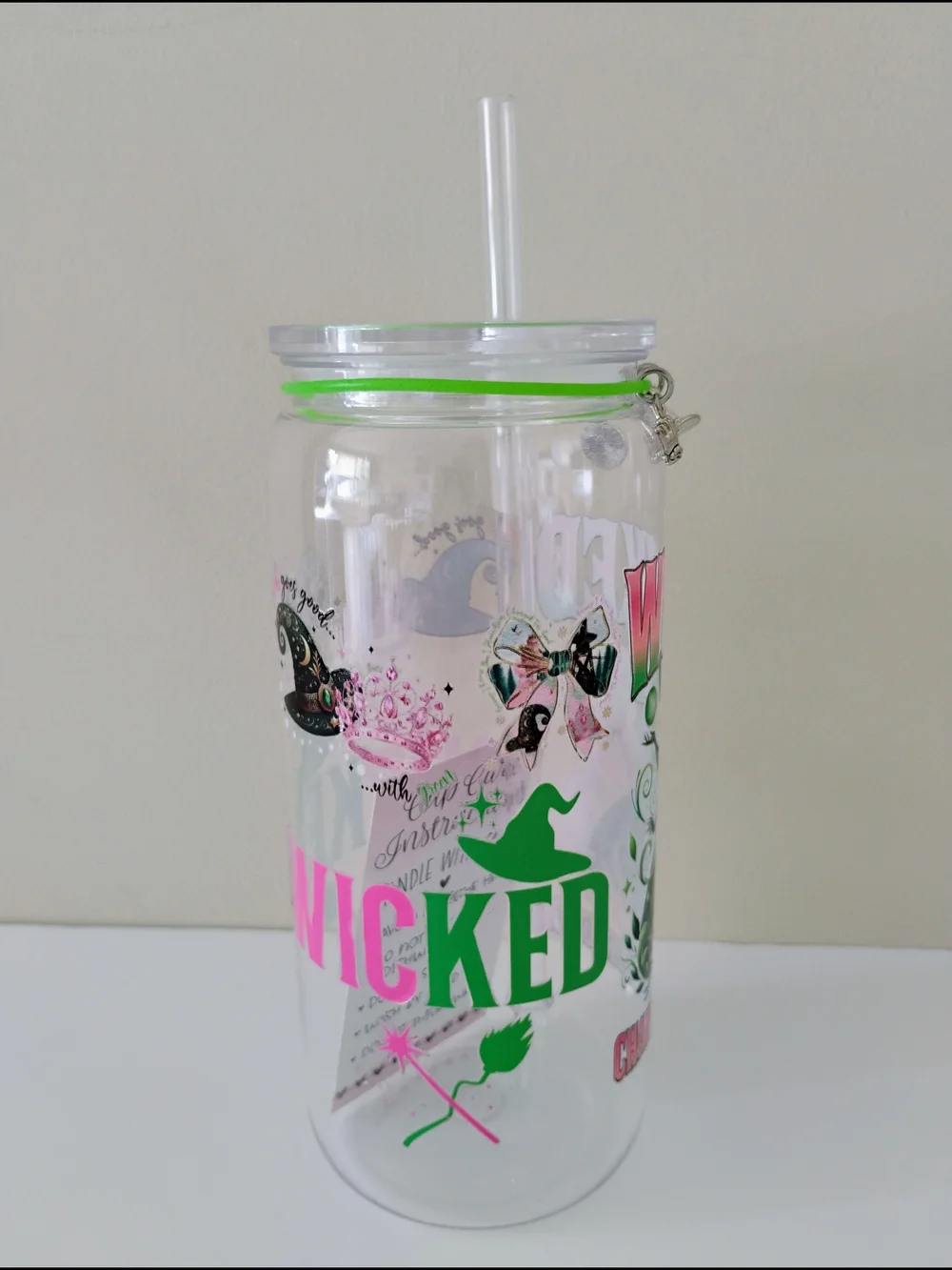 *HANDMADE* WICKED ACRYLIC TUMBLER WITH CHARMS 16 oz.